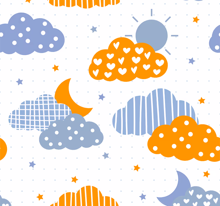 Roleta do detskej izby modré a oranžové obláčky so slnkom - Tenstickers