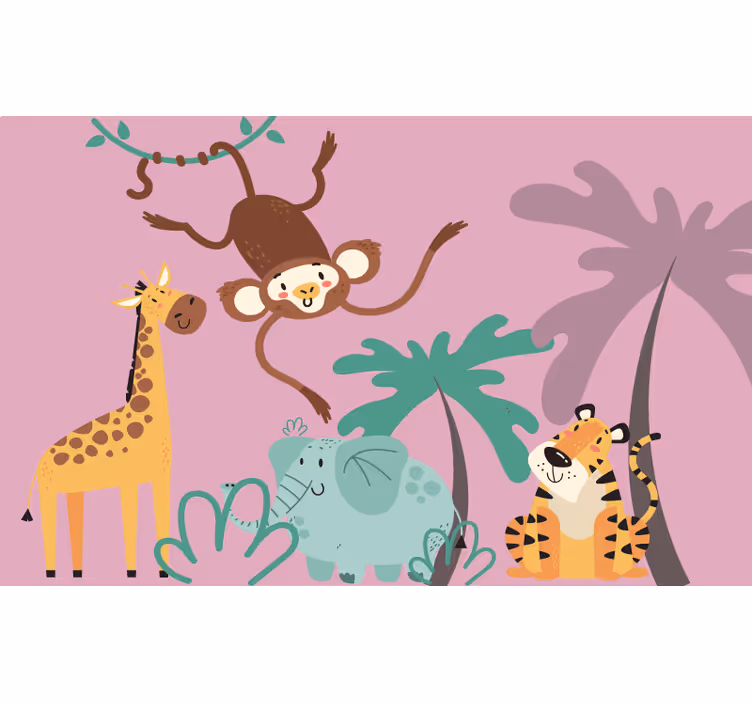 Fialová roleta s farebnými kreslenými safari zvieratami - Tenstickers