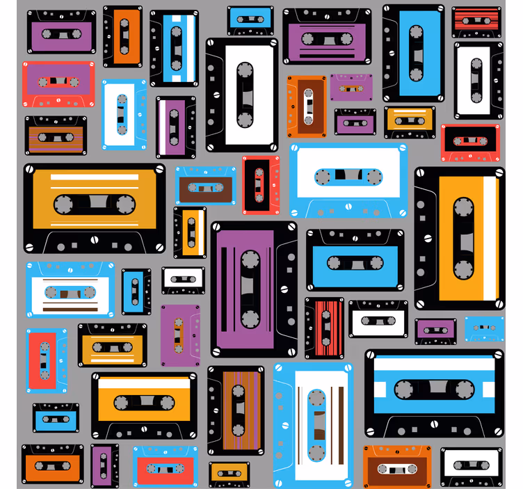 Roleta do obývačky s retro vzorom kazetových pásov - Tenstickers