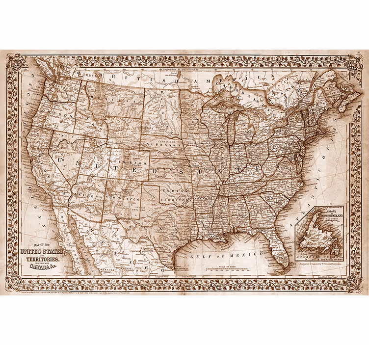 Roleta do obývačky s vintage mapou severnej ameriky - Tenstickers