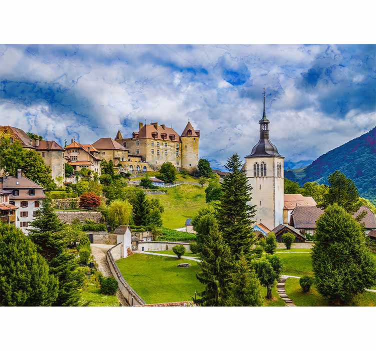 Roleta do obývačky stredoveké mesto v gruyères - Tenstickers