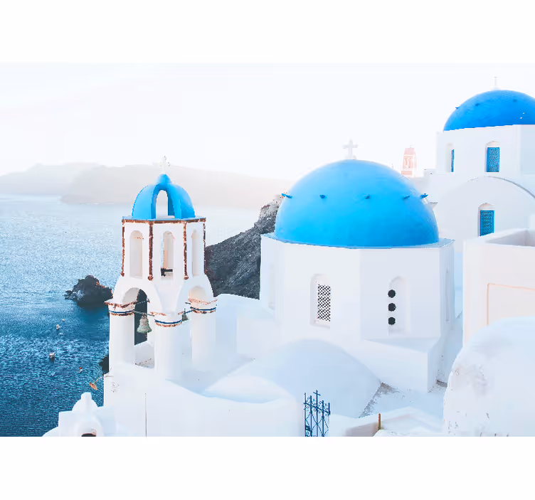 Roleta do izby santorini biele a modré domy a oceán - Tenstickers