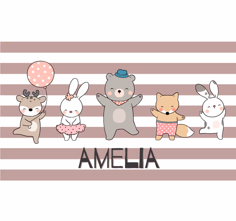Roleta do detskej izby s veselými zvieratkami a menom - Tenstickers