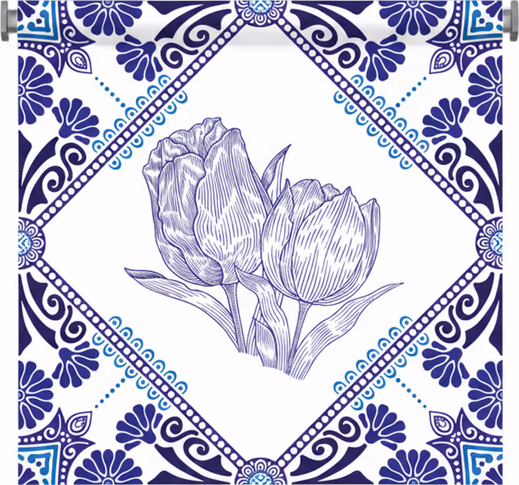Roleta do kuchyne modré tulipány delft - Tenstickers