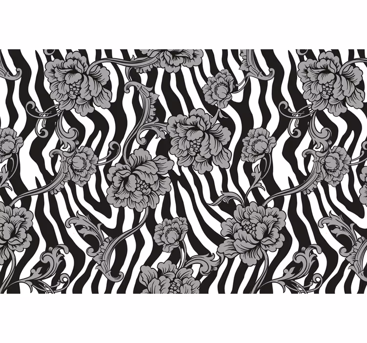 Čierna roleta s potlačou zebra a ornamentálnymi kvetmi - Tenstickers