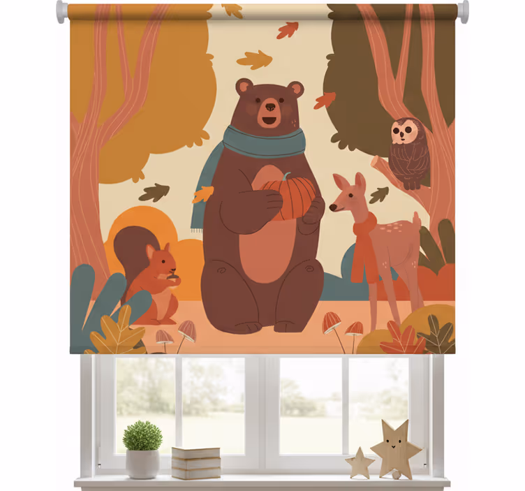 Roleta do detskej izby Šťastné zvieratká v jesennom lese - Tenstickers