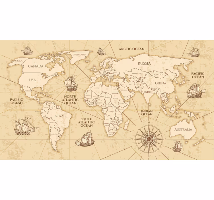 Roleta mapa sveta retro sepia nástenná maľba - Tenstickers