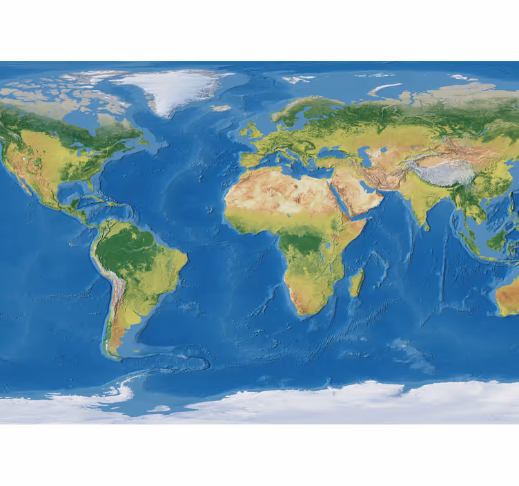 Roleta mapa sveta s realistickou geografickou mapou - Tenstickers