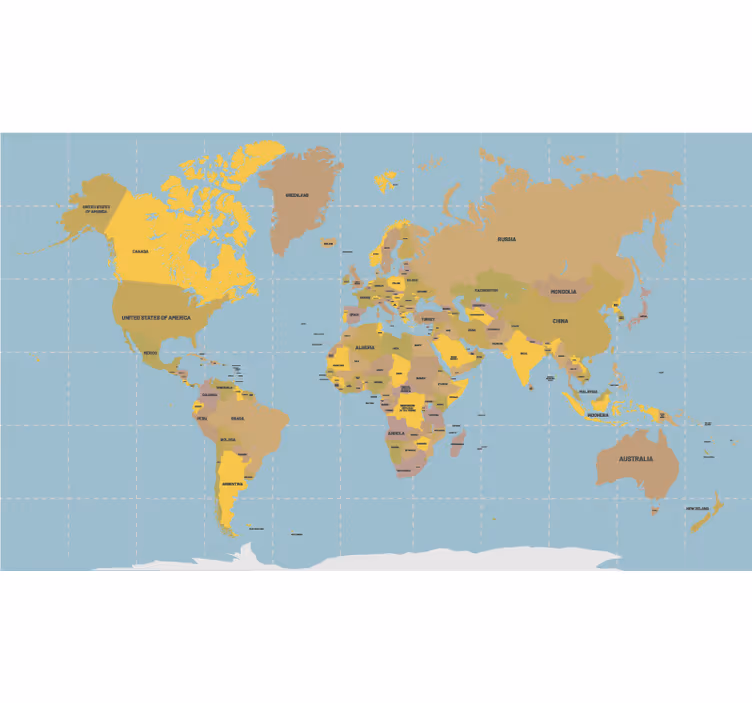 Modrá a béžová mapa sveta Roleta - Tenstickers