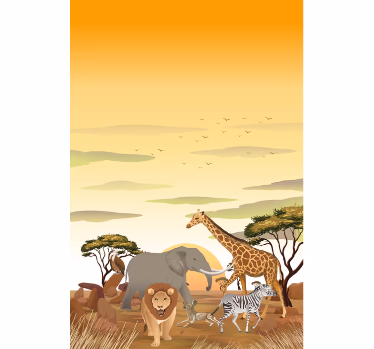 Africká karikatúra krajina rôzne zvieracie nevidomé - Tenstickers
