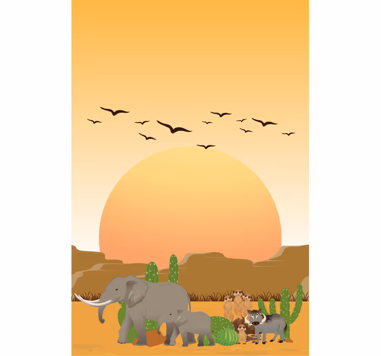 roleta so zvieratami scéna západu slnka v savane - Tenstickers
