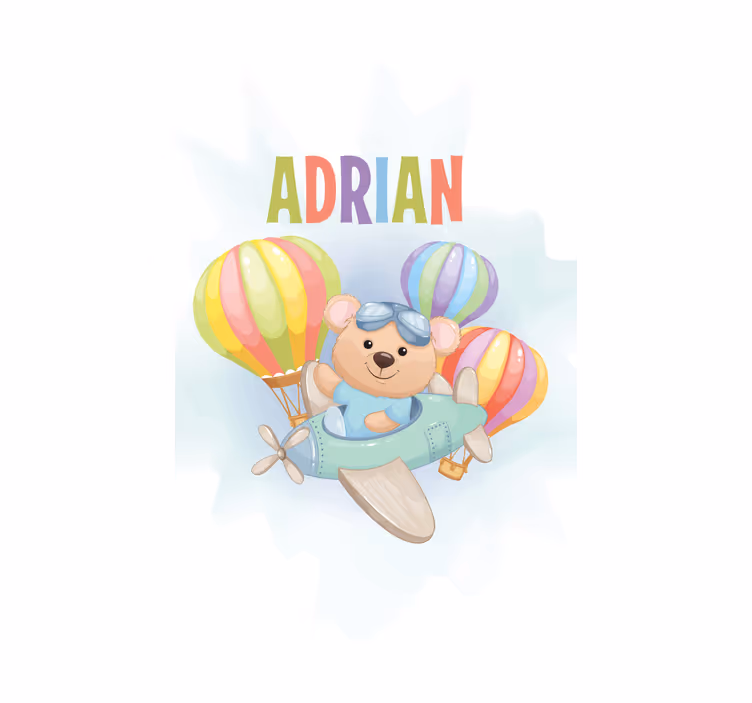 roleta do detskej izby medveď v lietadle s menom - Tenstickers