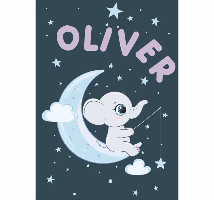 roleta pre bábätko sloní mesiac s menom - Tenstickers