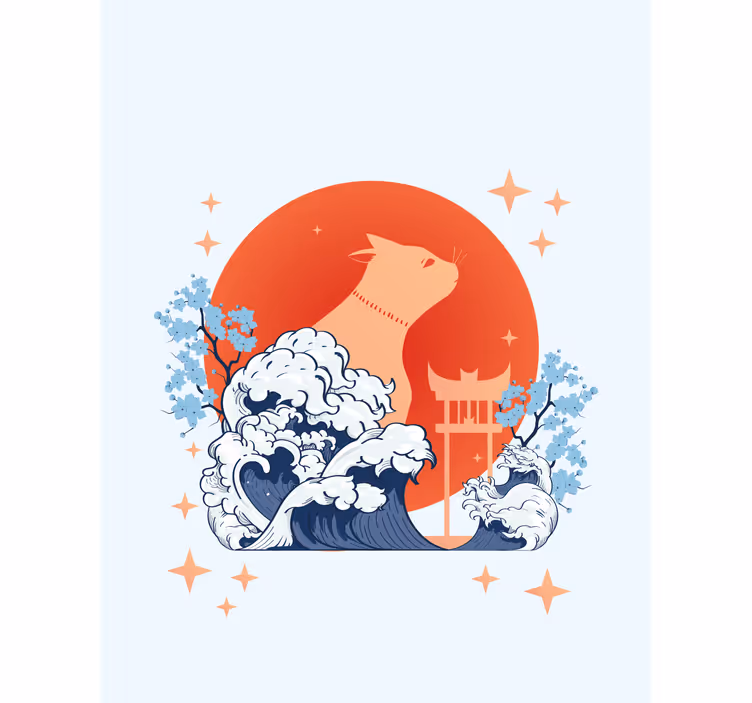 roleta so zvieratami mačka s vlnami - Tenstickers