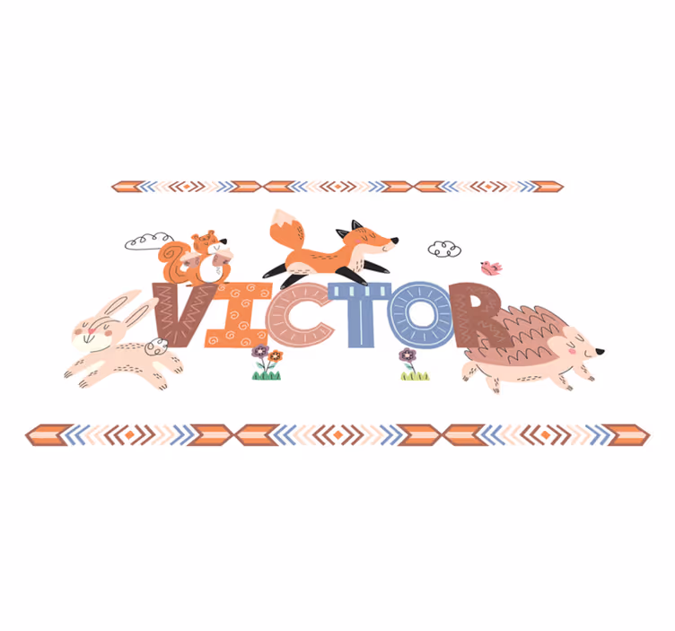 Lesné detské zvieratká s menom vinylové prestieranie - Tenstickers
