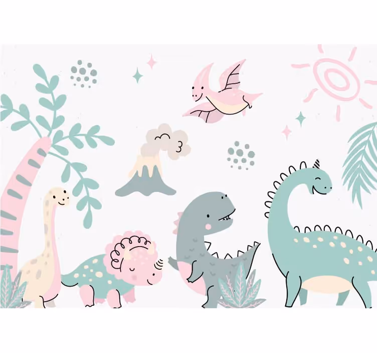 fototapeta do izby pre bábätko pastelové dinosaury - Tenstickers