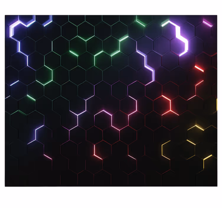 fototapety do izby teenagera neónové 3d šesťuholníky - Tenstickers