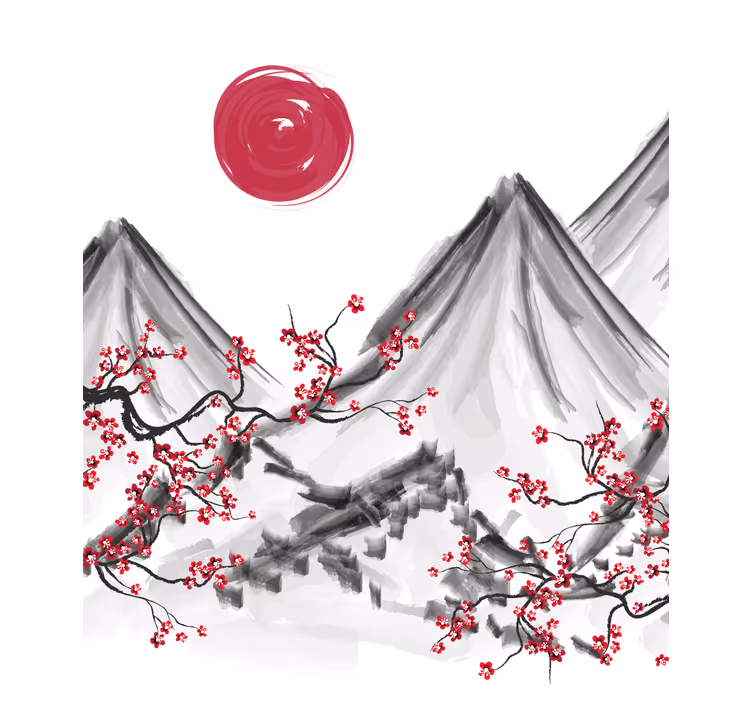 Fototapeta biela japonský štýl červené slnko - Tenstickers