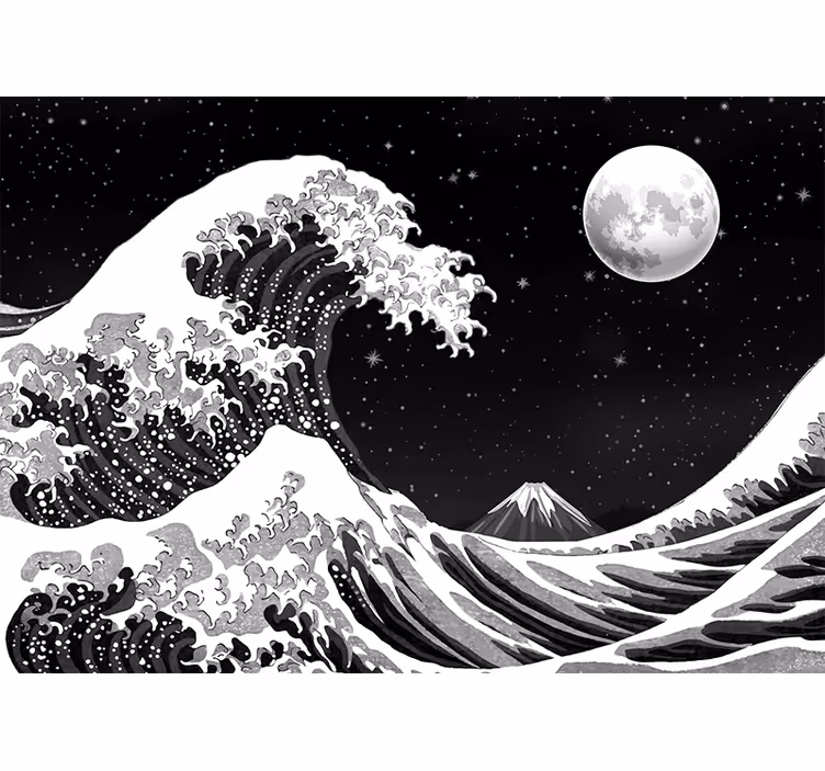 čierne fototapety japonská vlna kanagawa v noci - Tenstickers