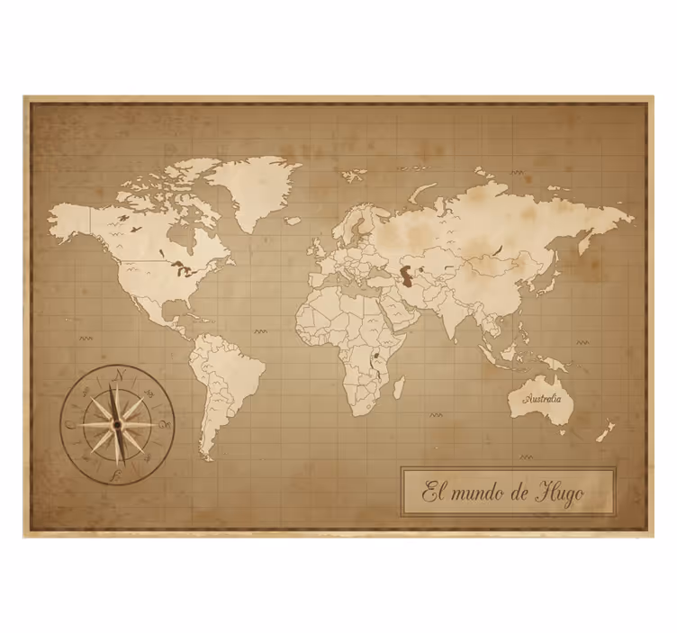 Hnedá na stenu béžová vintage mapa s menom - Tenstickers