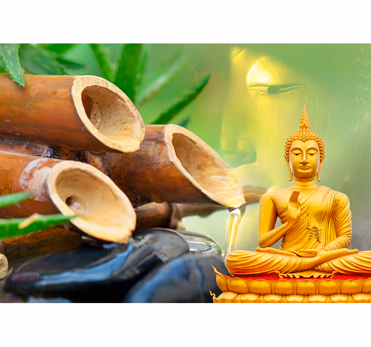 Zlatý buddha s nástennou maľbou na budhu - Tenstickers