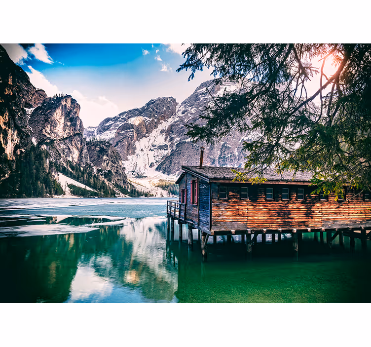 Nástenná maľba braies lake mountain - Tenstickers
