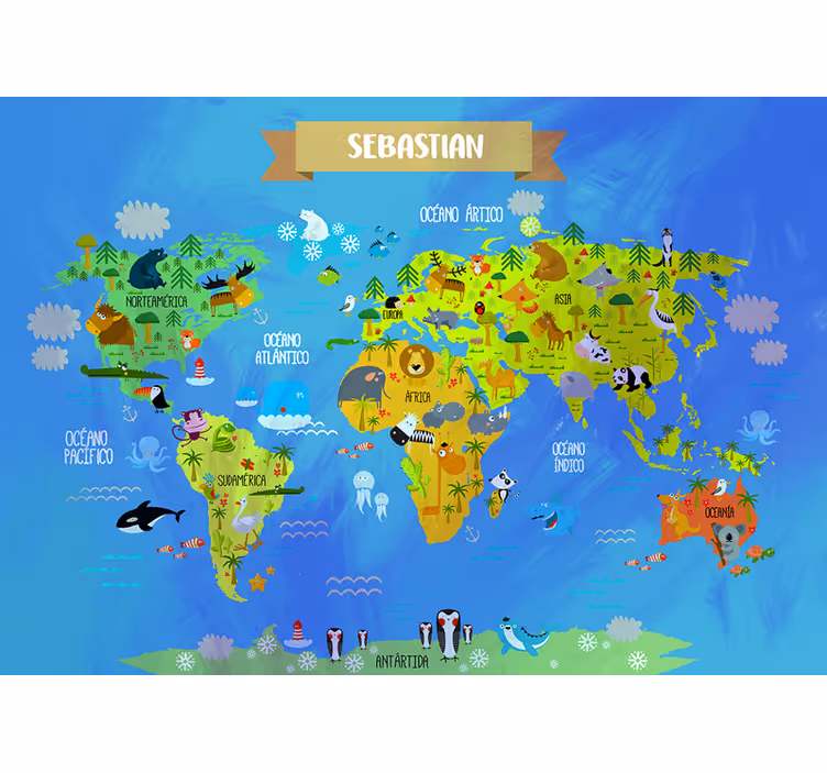Fototapeta mapa sveta so zvieratami - Tenstickers