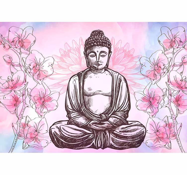 Buddha obklopený orchideami nástenná maľba budhu - Tenstickers