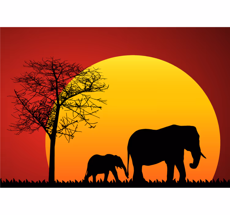 fototapety so zvieratami slony za súmraku - Tenstickers