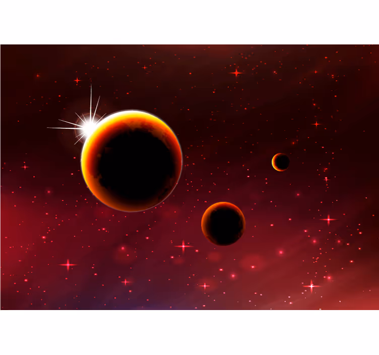 Galaxie a planéty v červenom priestore fototapeta - Tenstickers