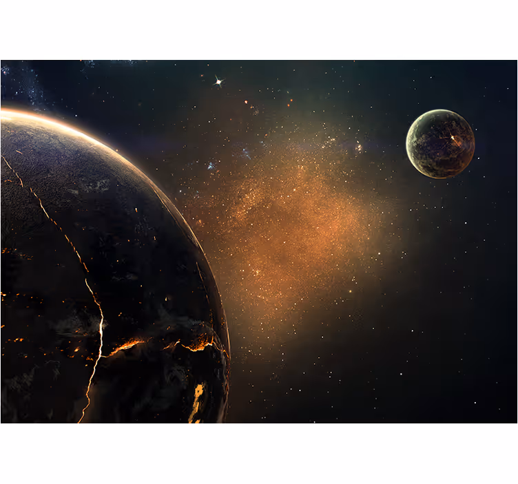 Galaxie a planéty v hnedom vesmíre fototapeta - Tenstickers