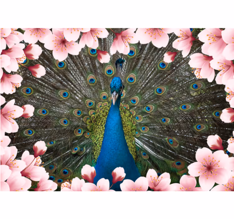 Zvieracie pávy 3d s kvetmi 3d fototapeta - Tenstickers