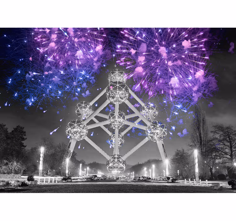 fototapety na stenu mesta ohňostroj v atomium - Tenstickers