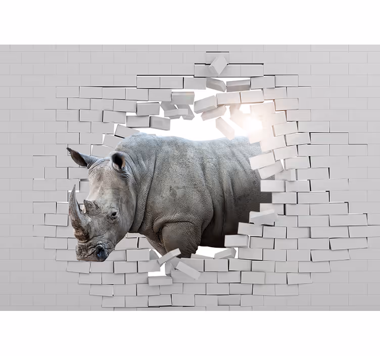 fototapety so zvieratami nosorožec prerážajúci sa cez - Tenstickers