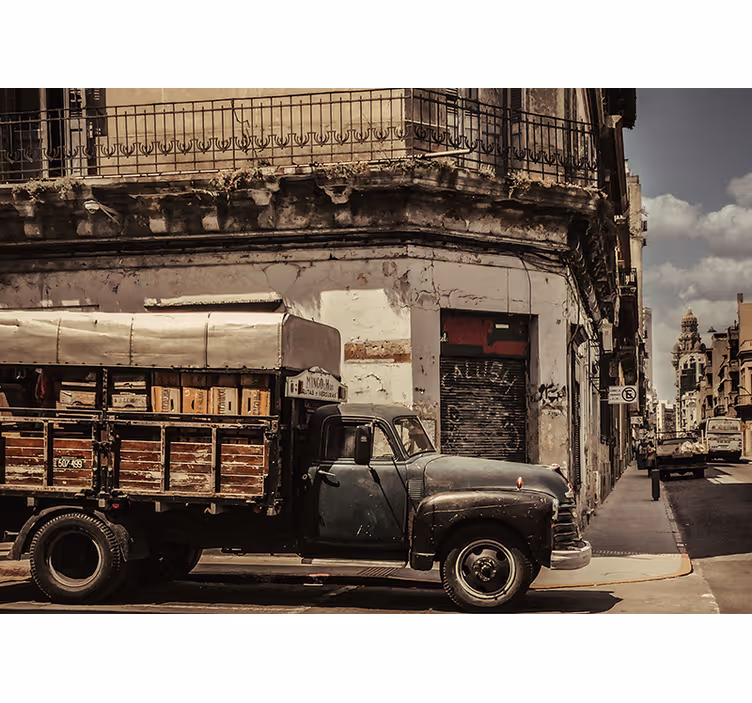 Fototapety na stenu mesta vintage nákladný automobil - Tenstickers