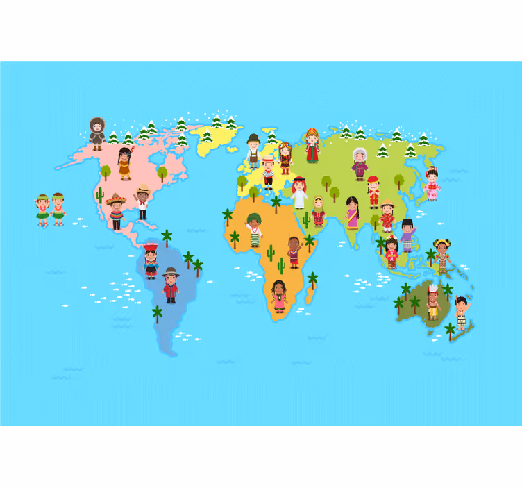 fototapety mapa sveta postavy kultúrnej mapy - Tenstickers