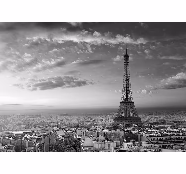 Eiffelova veža čierna a biela paríž fototapeta - Tenstickers
