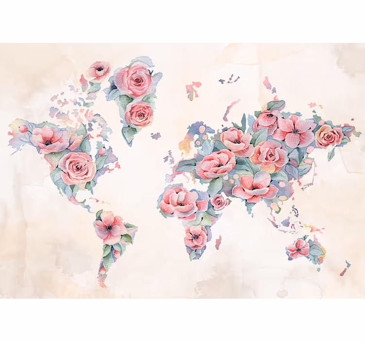 rôzne fototapety kvety kvetinová mapa sveta - Tenstickers