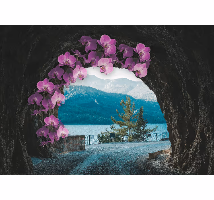 fototapeta kvety orchidey rámovanie krajiny - Tenstickers