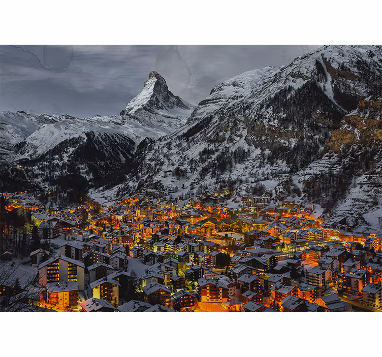 Fototapety hory zasnežená alpská dedina - Tenstickers