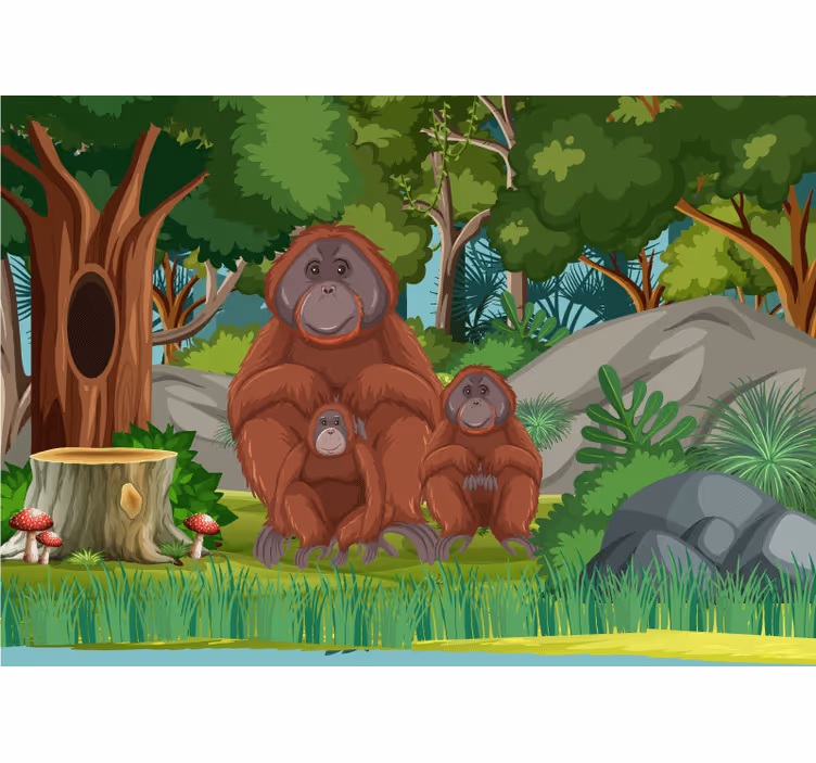 Fototapety so zvieratami rodina orangutánov - Tenstickers
