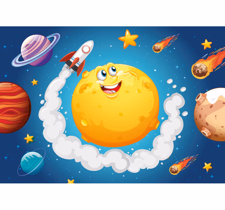 Kreslené detské nástenné fototapeta raketa vo vesmíre - Tenstickers