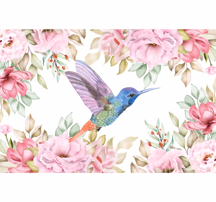 Fototapeta kvety kolibrík medzi kvetmi - Tenstickers