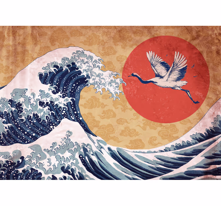 Abstraktné nástenné fototapeta v japonskom štýle na západ slnka - Tenstickers