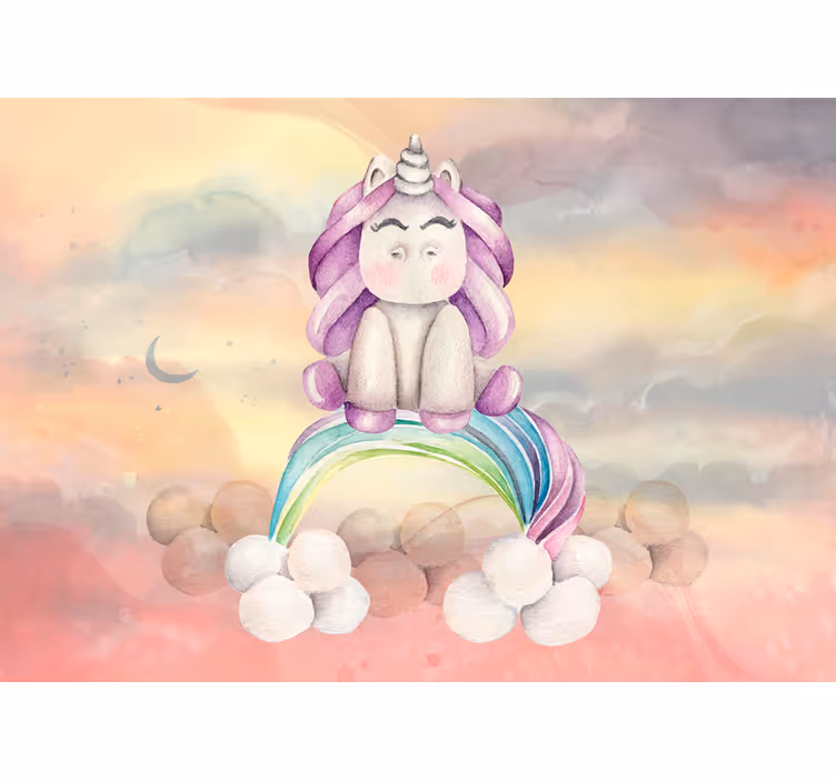 Fototapety fantasy roztomilý jednorožec s dúhou - Tenstickers