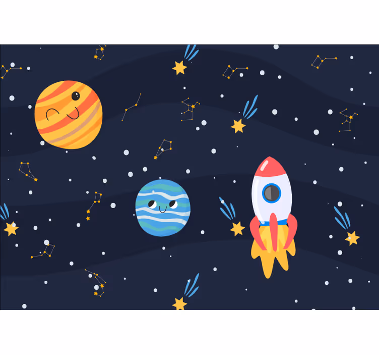 Galaxia s nástennými fototapetavesmírnych lodí a planét - Tenstickers