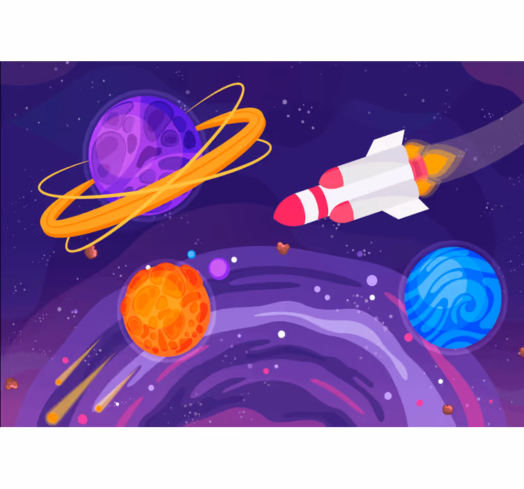 Kreslené nástenné fototapeta planét vesmírna loď - Tenstickers