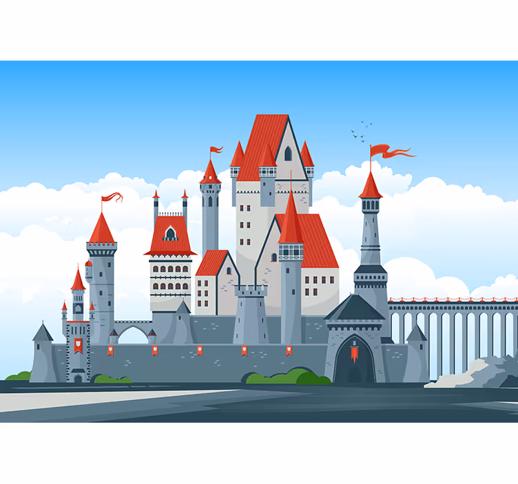 Fototapety fantasy hrad s červenými strechami - Tenstickers