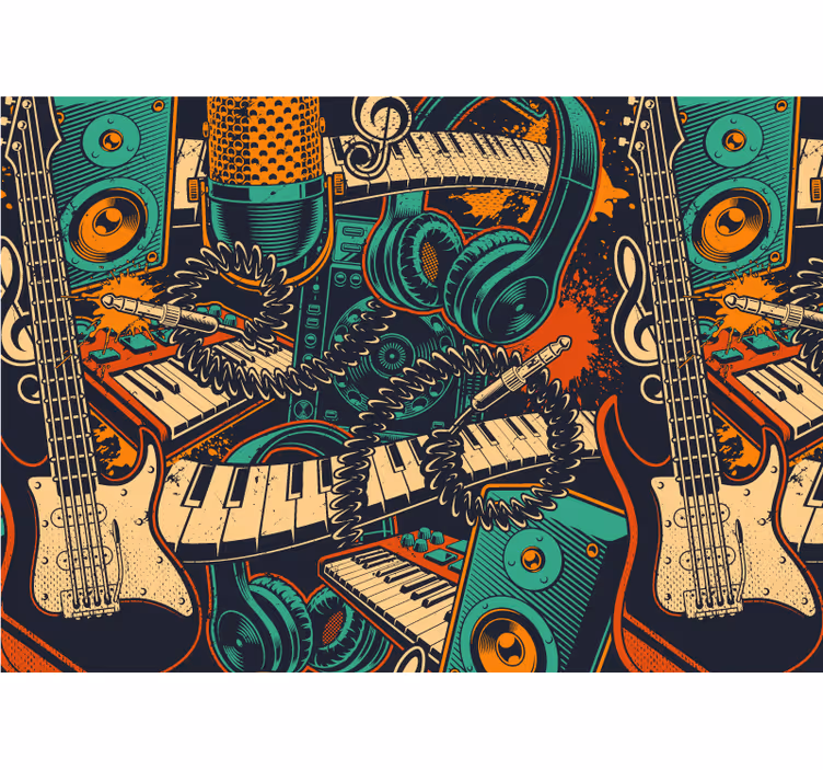 Hudobne fototapety gitara a slúchadlá - Tenstickers