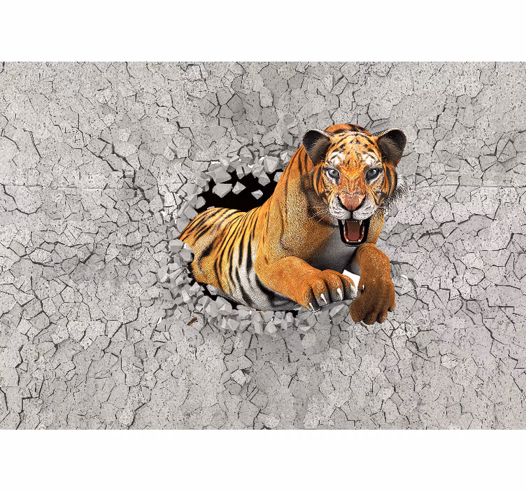 Fototapety so zvieratami tiger prenikajúci cez stenu - Tenstickers